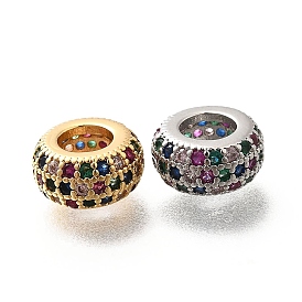 Латунные микро проложить Цирконий Европейский бисером, бусины с большим отверстием, без кадмия, без никеля и без свинца, плоско-круглые