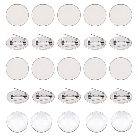 Набор для самостоятельного изготовления броши-купола, в том числе плоские круглые 304 брошь из нержавеющей стали оправы кабошон, Кабошоны из стекла