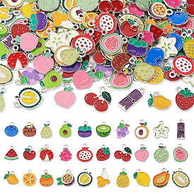 120шт. 30 стили подвесок из эмалированного сплава в виде фруктов, золотой свет