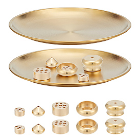 15Pcs 5 Styles Mini Brass Incense Holder, Home Office Teahouse Zen Buddhist Supplies, Flat Round