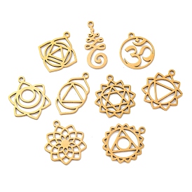 304 Stainless Steel Pendants, Laser Cut, Chakra Charm, Real 18K Gold Plated