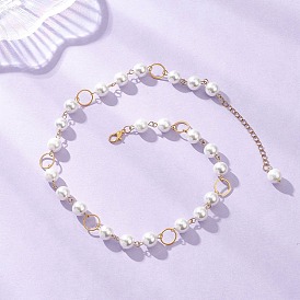 Ожерелья из круглого жемчуга с латунными звеньями для женщин, белые