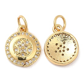 Brass Micro Pave Cubic Zirconia Pendants, Flat Round with Star