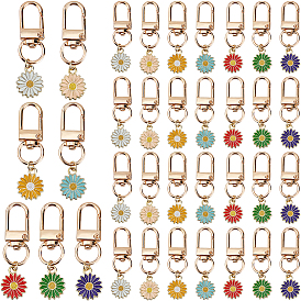 35pcs 7 décorations de pendentif en alliage émaillé de style, avec alliage homard fermoirs pince, fleur, or