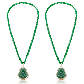 2шт. подвеска Будды из сплава и стекла 6мм. круглые стеклянные бусы, зелёные