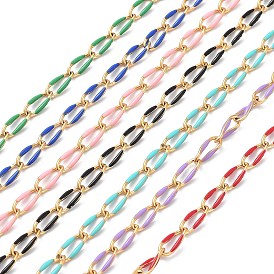 304 Stainless Steel Handmade Beaded Chain, with Enamel, with Spool, Soldered, Real 18K Gold Plated, Oval