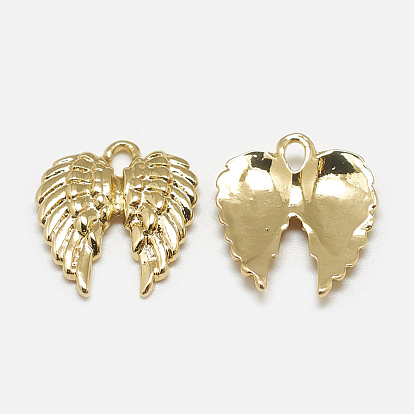 Brass Charms, Wing, Real 18K Gold Plated