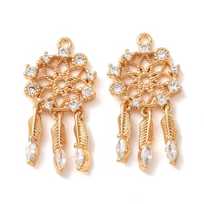 Latón con colgantes de diamantes de imitación de cristal, red tejida/web con amuletos de plumas