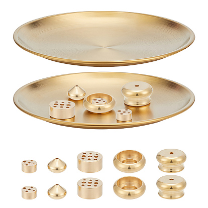 15Pcs 5 Styles Mini Brass Incense Holder, Home Office Teahouse Zen Buddhist Supplies, Flat Round