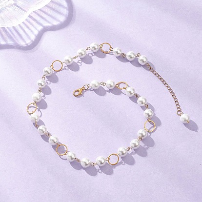 Ожерелья из круглого жемчуга с латунными звеньями для женщин, белые