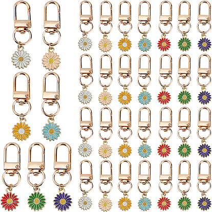 35pcs 7 décorations de pendentif en alliage émaillé de style, avec alliage homard fermoirs pince, fleur, or