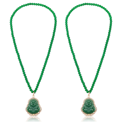2шт. подвеска Будды из сплава и стекла 6мм. круглые стеклянные бусы, зелёные