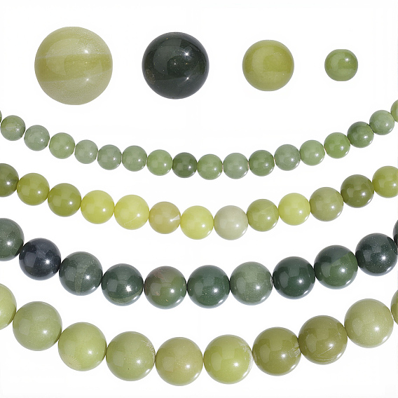 120Pcs 4 Styles Natural Chinese Jade/Southern Jade Beads, Round