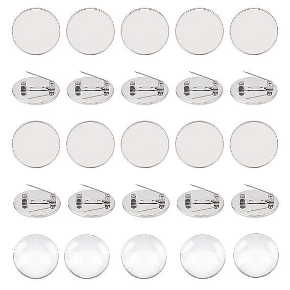 Набор для самостоятельного изготовления броши-купола, в том числе плоские круглые 304 брошь из нержавеющей стали оправы кабошон, Кабошоны из стекла