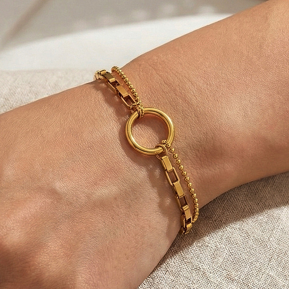 304 из нержавеющей стали ссылка браслеты, Браслеты из коробчатой и шариковой цепочки для женщин, кольцо