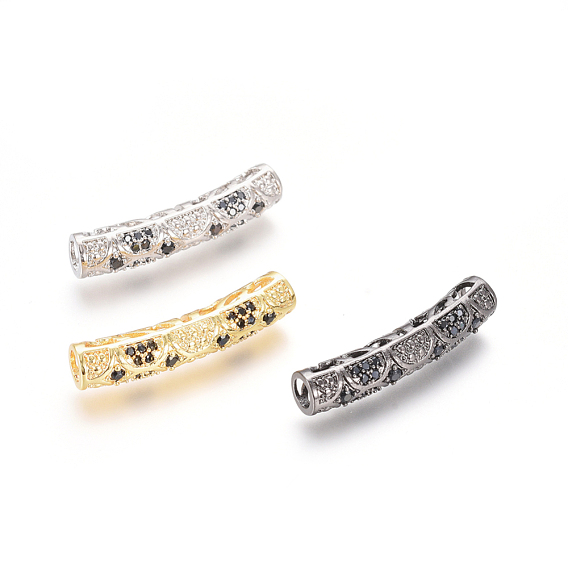 Brass Micro Pave Cubic Zirconia Beads, Long-Lasting Plated, Tube Beads, Cadmium Free & Lead Free