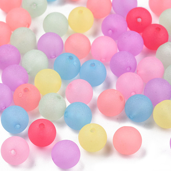 Transparent AS Plastic Beads, Frosted, Round