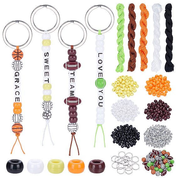 Наборы для самостоятельного изготовления брелоков в виде шариков, включая 304 кольца для ключей из нержавеющей стали, Нейлоновая нить, Акриловые бусины, пластиковые бусины и стеклянные бисерные бусины