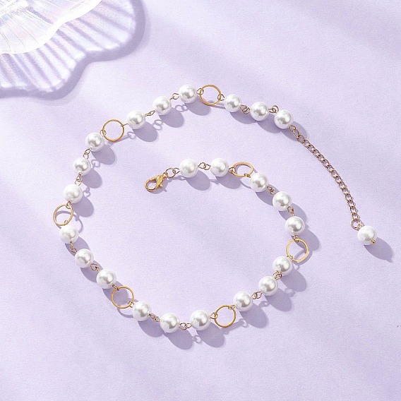 Ожерелья из круглого жемчуга с латунными звеньями для женщин, белые