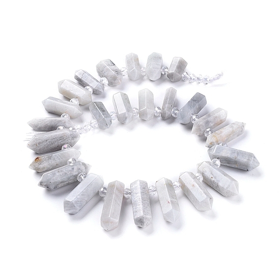 Природные лабрадорита бисер нитей, сверху просверленные бусы, со стеклянными бусинами, граненые, точка с двойным окончанием