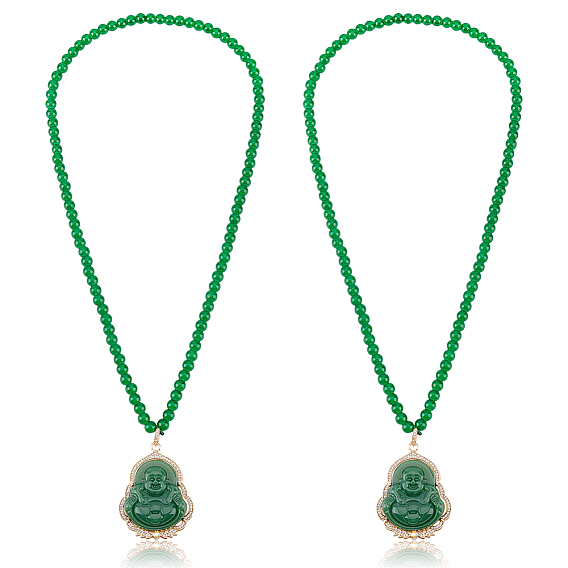 2шт. подвеска Будды из сплава и стекла 6мм. круглые стеклянные бусы, зелёные