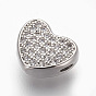 Brass Micro Pave Cubic Zirconia Beads, Lead Free & Cadmium Free, Heart, Clear