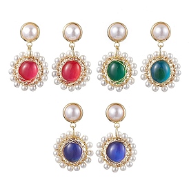3Pairs 3 Colors Changing Color Mood Stud Earring, with Brass Stud Earring Findings and Shell Pearl