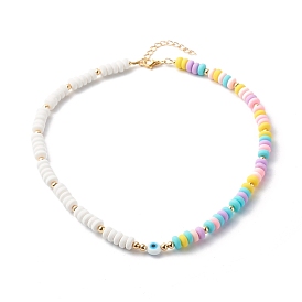 Polymer Clay Beaded Necklaces, with Brass & Handmade Evil Eye Lampwork Round Beads