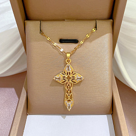 Gold Cross Necklace with Crystal Pendant - Lucky Charm, Elegant, Statement Jewelry.