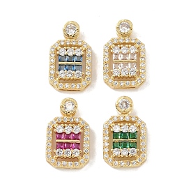 Rack Plating Brass Micro Pave Cubic Zirconia Pendants, Long-Lasting Plated, Lead Free & Cadmium Free, Real 18K Gold Plated, Rectangle