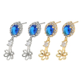 Фурнитура для серег из латуни с кубическим цирконием, цветок, с 925 стерлинговым серебром