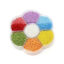 Glass Round Seed Beads Set, with Plastic Flower-shaped Box