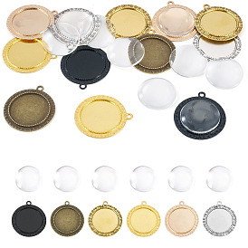 12 шт 6 цвета сплава подвеска кабошон настройки, плоско-круглые, 12 шт. Прозрачные стеклянные кабошоны