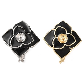 Brass with Black Enamel Fold Over Clasps, Flower