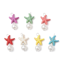 Подвески из искусственного жемчуга и окрашенной синтетической бирюзы в виде морской звезды, с медными петлями, серебряный цвет гальваническим
