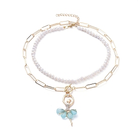 Pendant & Beaded Necklaces Sets, with Natural Pearl, Alloy Resin Pendants, Iron Paperclip Chains, 304 Stainless Steel Lobster Claw Clasps & Toggle Clasps, Ballet Girl