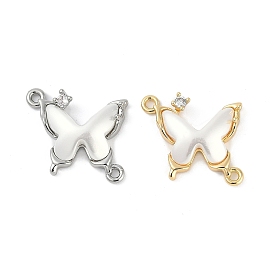 Brass ABS Plastic Connector Charms, with Micro Pave Cubic Zirconia, Butterfly