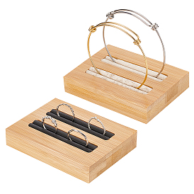 BENECREAT 2Pcs 2 Colors 2-Slot Wood Ring Display Stands, with PU Imitation Leather, for Finger Ring Storage, Rectangle