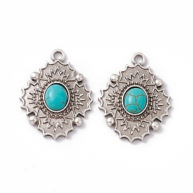 Synthetic Turquoise Pendants, Oval Charms, with Rack Plating Alloy Findings