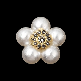Cabujones de imitación de perlas de resina opaca, flor, con diamante de imitación