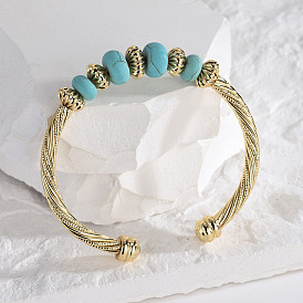 Bohemian Turquoise Bracelet with 18k Gold Plating - Retro Fashion Jewelry