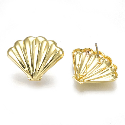Alloy Stud Earring Findings, with Loop, Steel Pins, Shell
