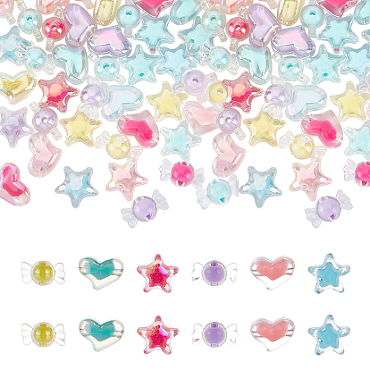 60Pcs 6 Style Transparent Acrylic Beads, Bead in Bead, Star & Candy & Heart