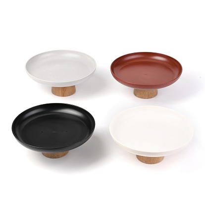 Round ABS Desktop Storage Tray, with Wood Base, Jewelry Trays, Snack Tray Plate, for Living Room Kitchen Table Home