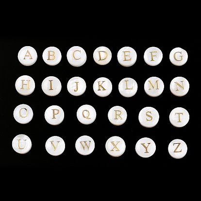 Естественных пресноводных стеклянные бусы, с позолоченными элементами из травленой латуни, плоские круглые с буквы