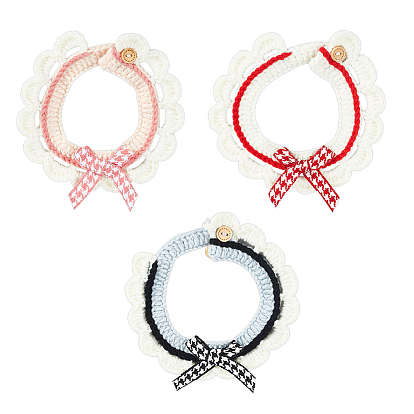 3Pcs 3 Colors Wool Woven Cat Collars, Bowknot Choker, Pet's Necklace, with Plastic Botton