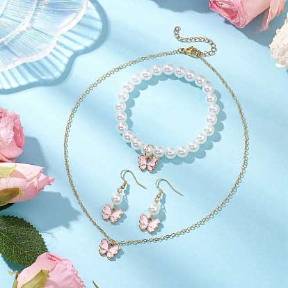 Ожерелья с подвесками в виде бабочек из сплава и эмали, серьги-подвески, браслеты из АБС-пластика с имитацией жемчуга, комплекты украшений для женщин