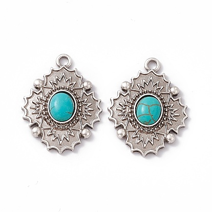 Synthetic Turquoise Pendants, Oval Charms, with Rack Plating Alloy Findings