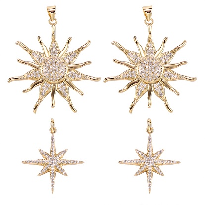 4Pcs 2 Styles Brass Micro Pave Cubic Zirconia Pendants