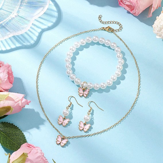 Ожерелья с подвесками в виде бабочек из сплава и эмали, серьги-подвески, браслеты из АБС-пластика с имитацией жемчуга, комплекты украшений для женщин